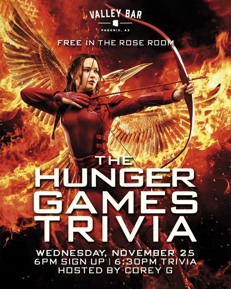 THE HUNGER GAMES TRIVIA w/ COREY G + CAROLYN flyer
